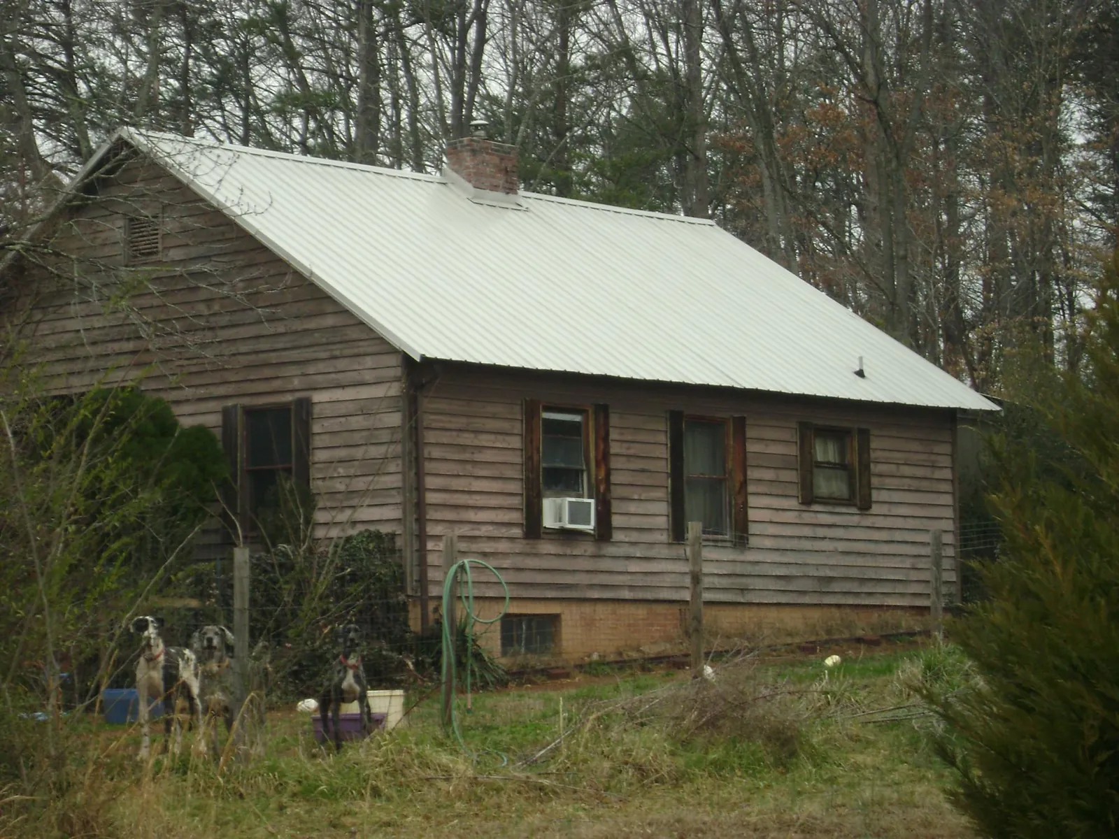 White metal roof on an old wood sided farmhouse, from a Metal Roof Installation job in Grand Ridge